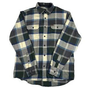 Orvis Men's Heavyweight Flannel Work Shirt/Jacket Green/Gray/Blue Plaid • Medium